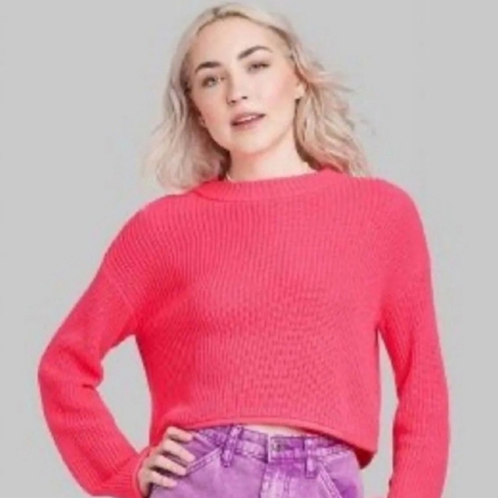 Wild Fable Crop Neon Pink Barbie Sweater Sz Small